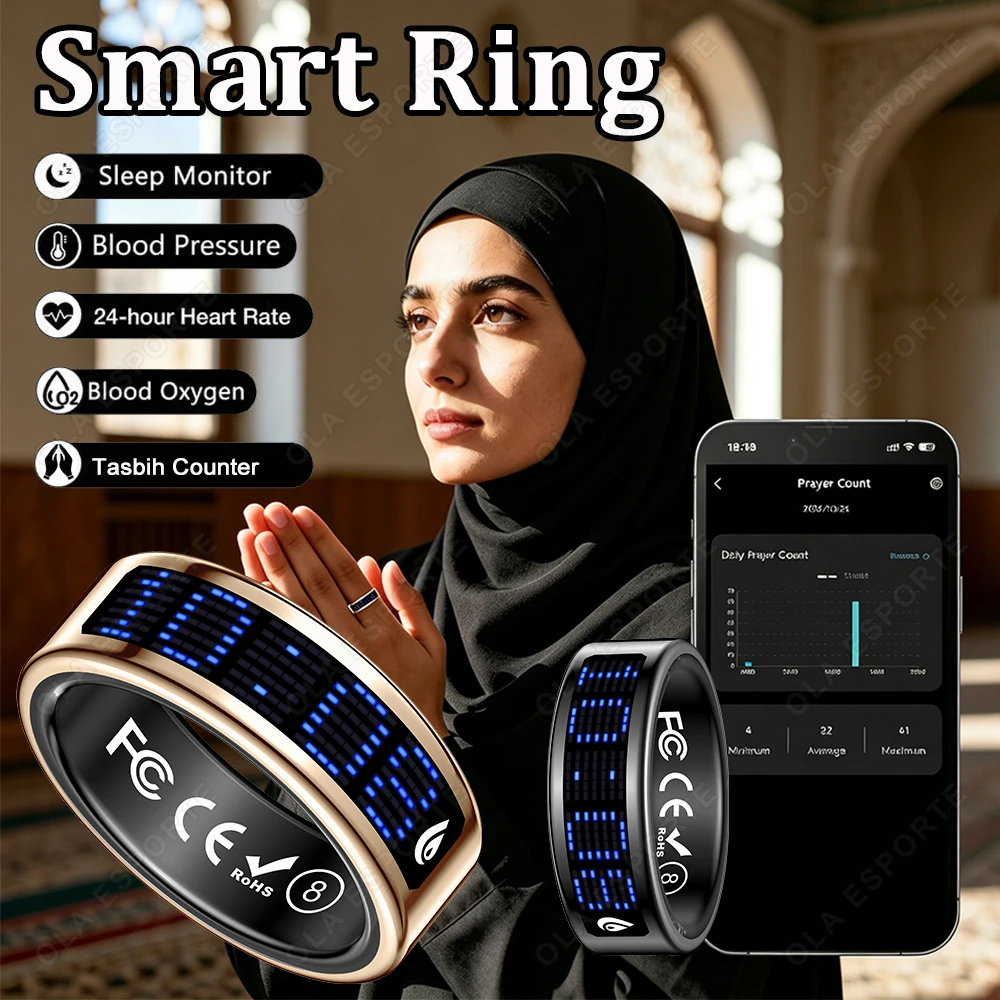 New Fashion Healthy Smart Ring 5ATM Waterproof Heart Rate/Sleep/Blood Oxygen Monitoring For Men Women Muslim Prayer Smart Rings