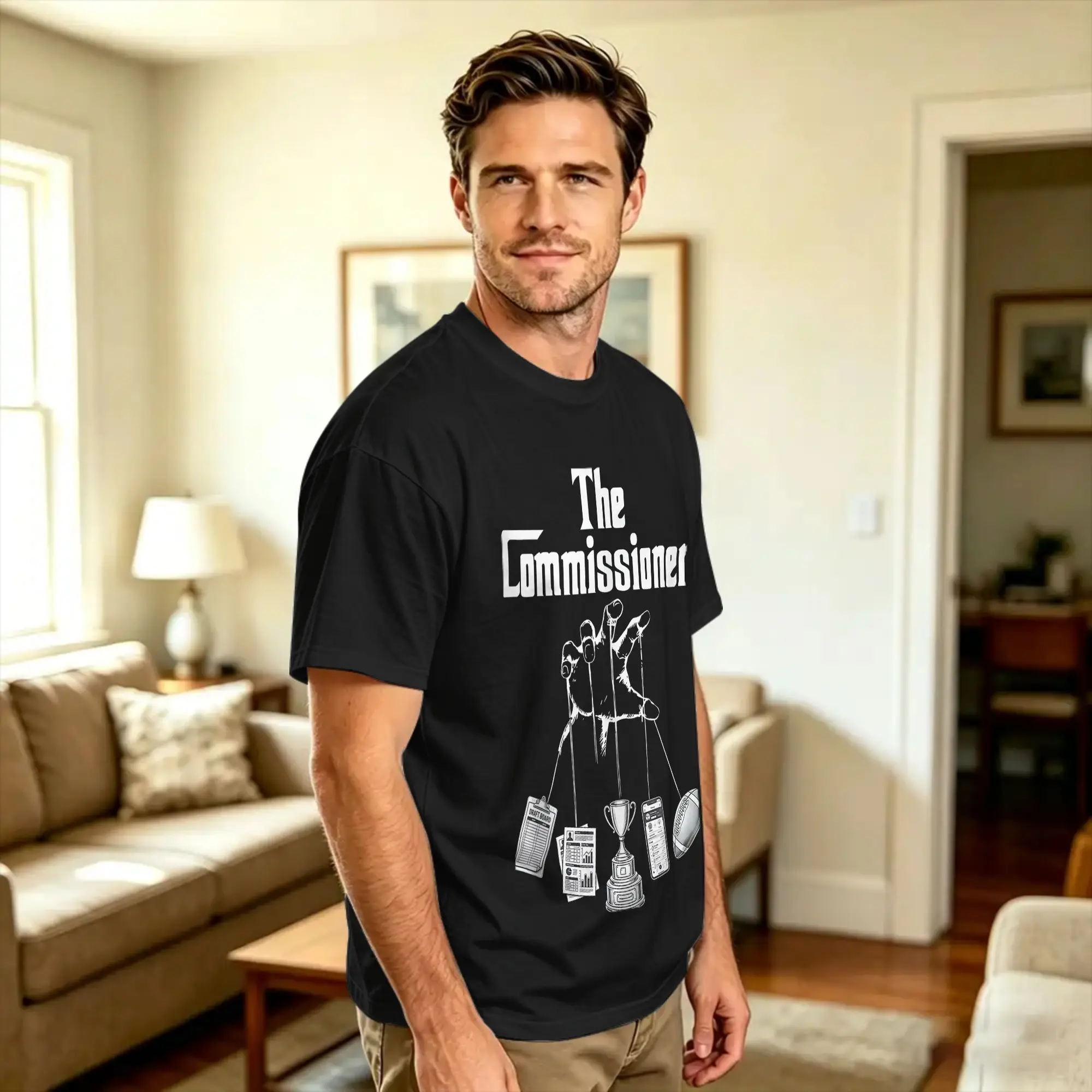 The Commissioner Fantasy Football Puppet Master Cotton T-Shirt For Mens Summer  Y2K Basic T Shirts Fashion Tee Shirt Hot Sale