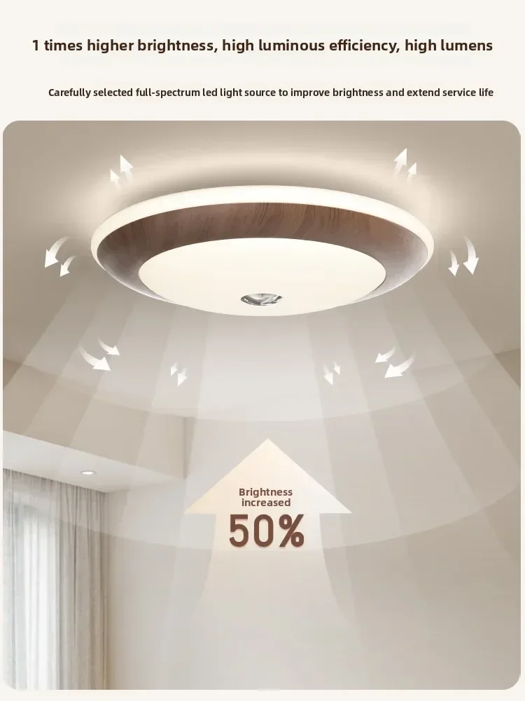 

Потолочный светильник для спальни в кремовом стиле, круглая лампа из орехового дерева, полный спектр, теплая атмосферная лампа