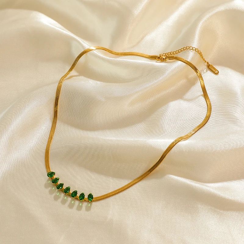 EILIECK 316L Edelstahl Halskette mit grünem Zirkonia-Kristall für Damen, modische Luxus-Kette, Choker-Schmuck, Party- und Hochzeitsgeschenke – Detail 25