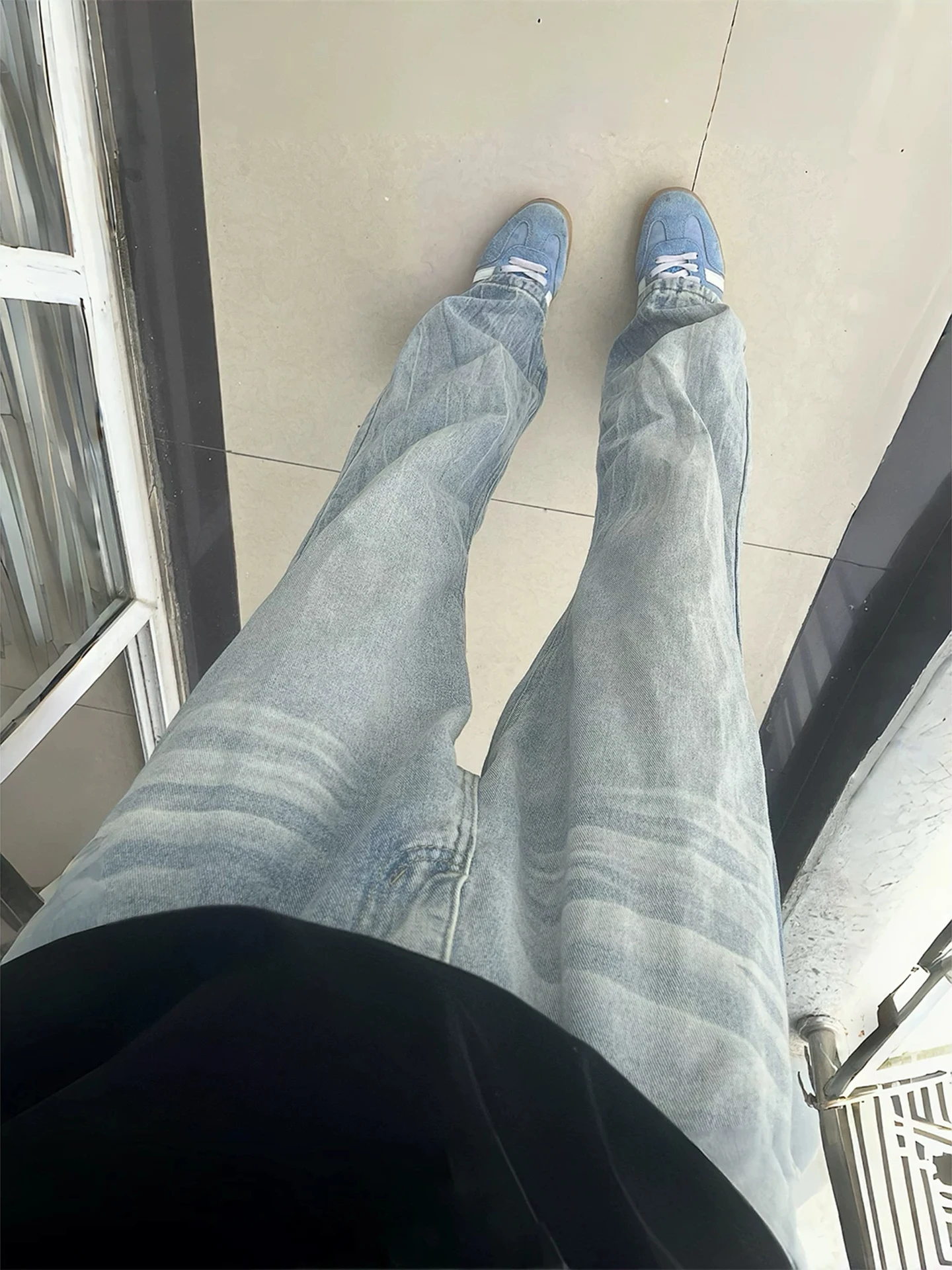 

Blue Lightning Pattern Cowboy Jeans Men's Summer CleanFit American HighStreet Straight Leg MicroFlare Pants Bend Knife