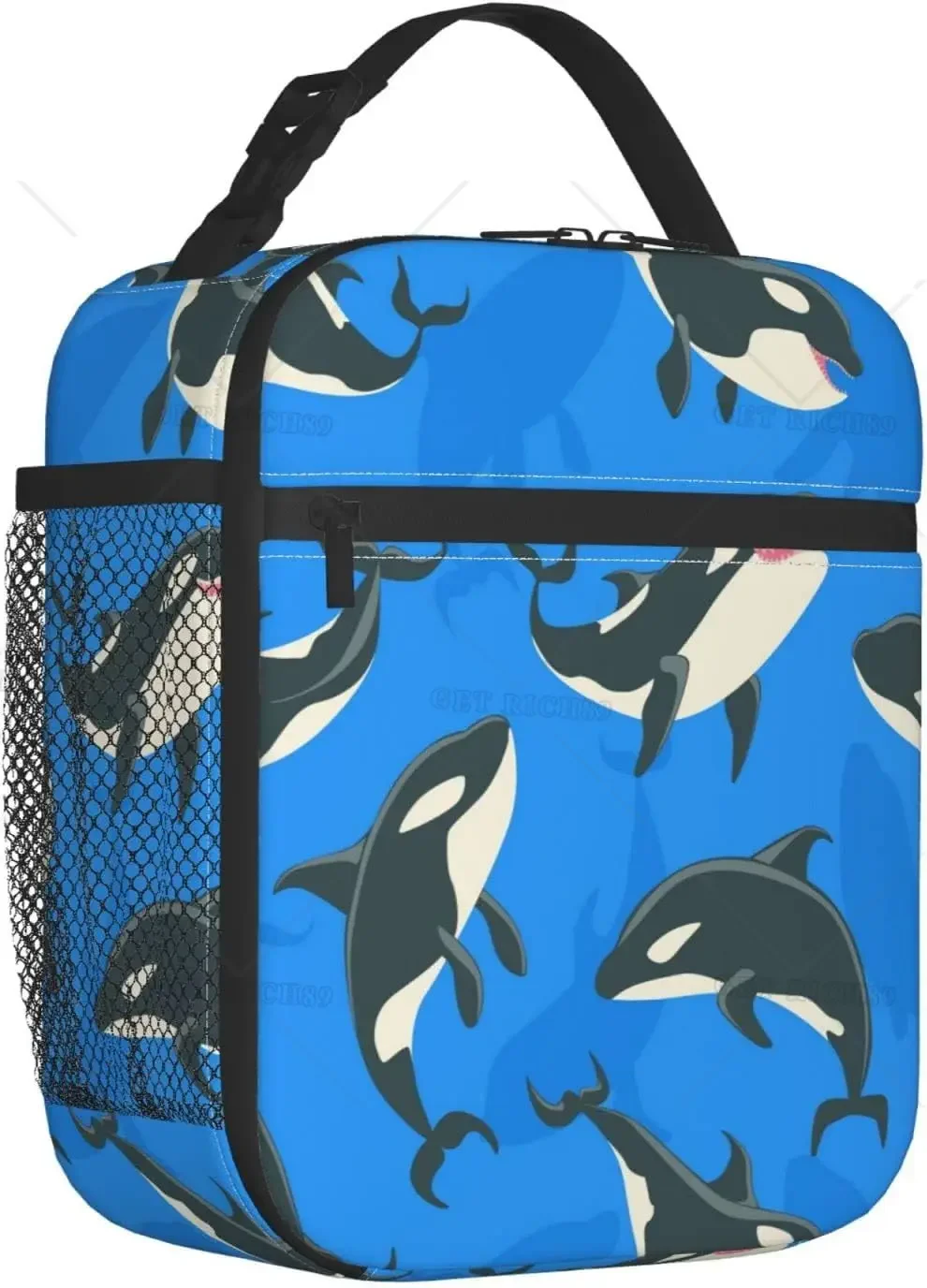 Sea Animals Fish Portable Lunch Bag for Women/Men Insulated, Reusable Blue Lunch Box for Office Work School Picnic Beach