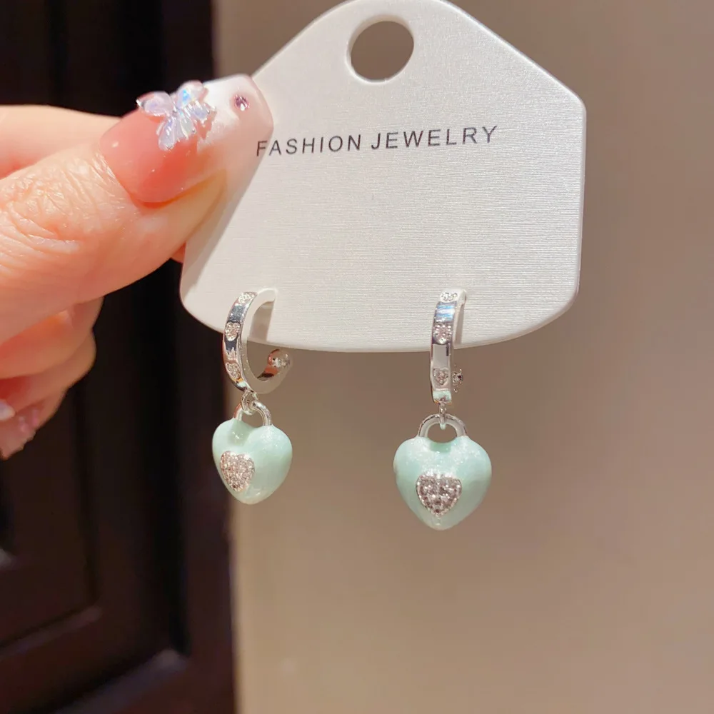 Niche Luxury 925 Silver Needle Zircon Heart Pendant Stud Earrings For Women Party Exquisite Fashion Jewelry