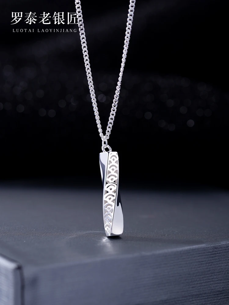 moebius-pure-silver-990-pendant-necklace-women's-style-unique-design-clavicle-chain-fashion-jewelry-ro-tai-old-silversmith