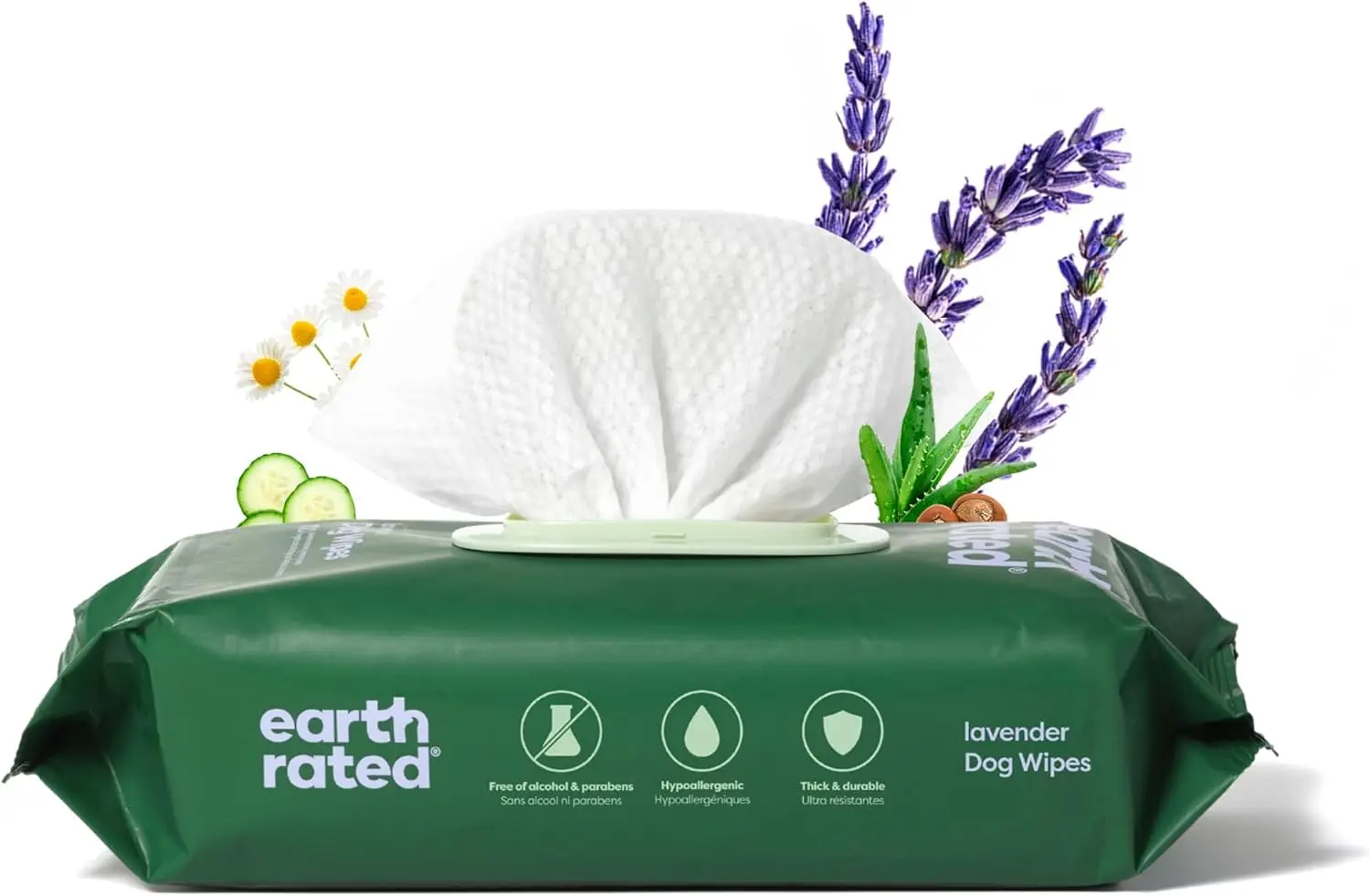 

Hypoallergenic 3 in 1 Pet Cleaning Wipes Lavender Scent 100 Count for Paws Body and Rear