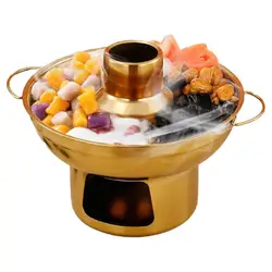 Stainless Steel Hot Pot Dry Ice Milk Tea Hot Pot Round Fruit Dessert Display Container Kitchen Hot Pot For Cake Ice Cream