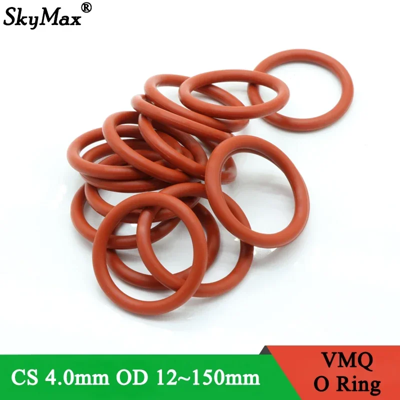 

10Pcs Red Silicone Ring Gasket CS 4mm OD 12 ~ 150mm Silicon O Ring Gasket Food Grade Rubber O-ring VMQ Assortment hvac Tools