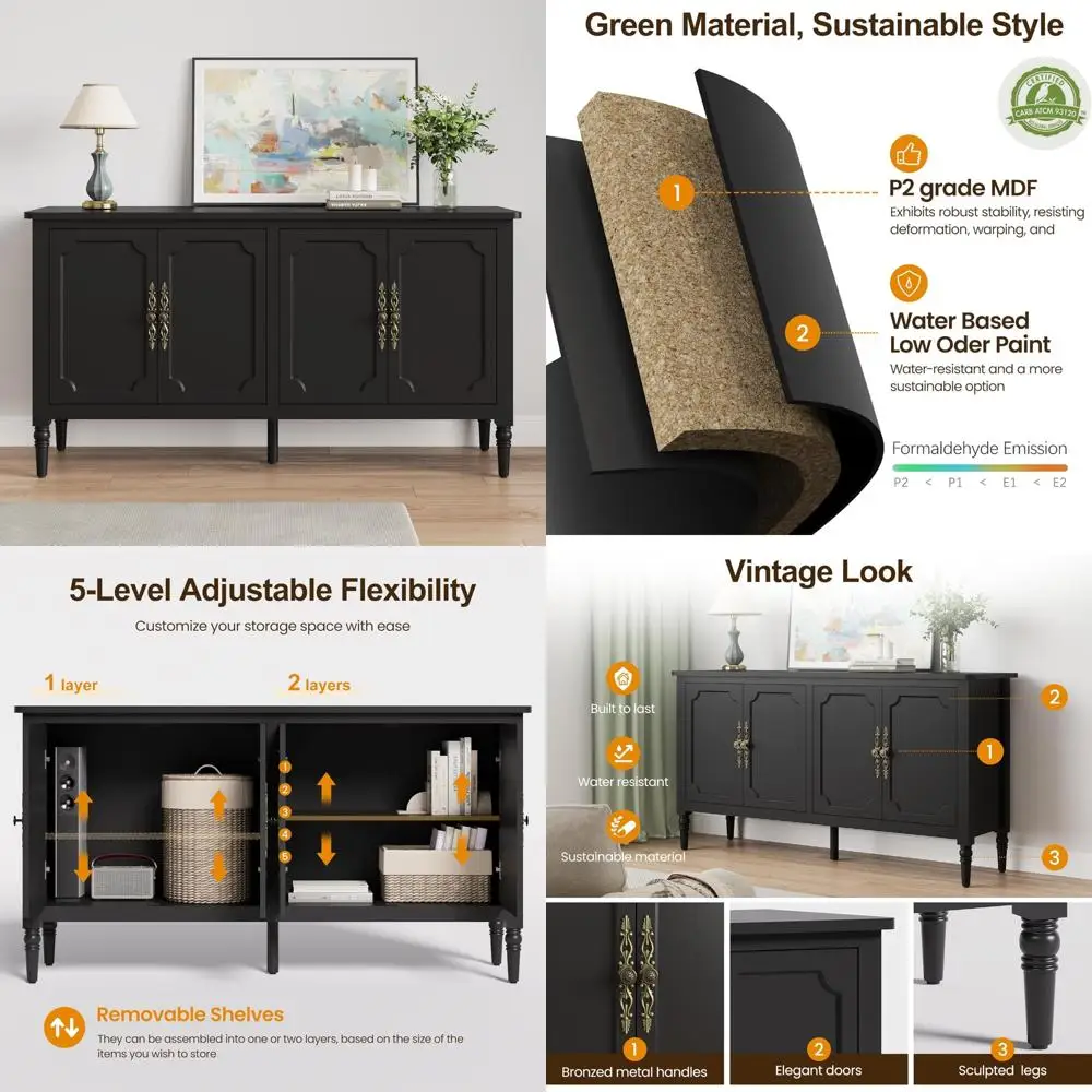 buffet cabinet with fluted storage, 91.5