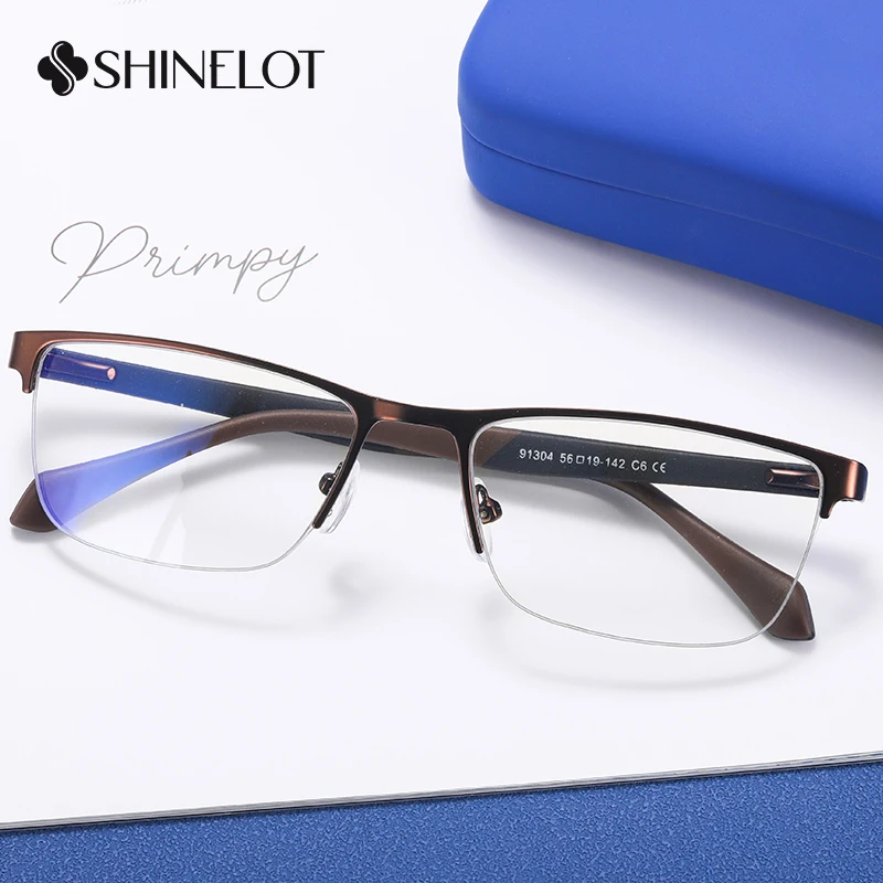 91304 نظارات رجالية بإطار مطلي بالذهب ونصف إطار معدني للحماية من الإشعاع نظارات متينة للرجال #3