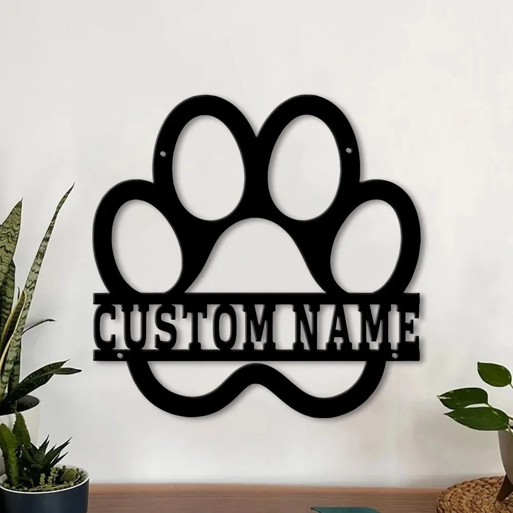 1pc 2D Flat Custom Dog Paw Metal Sign Personalized Name Wall Art Pet Memorial Gift For Dog Lovers Only For Decoration