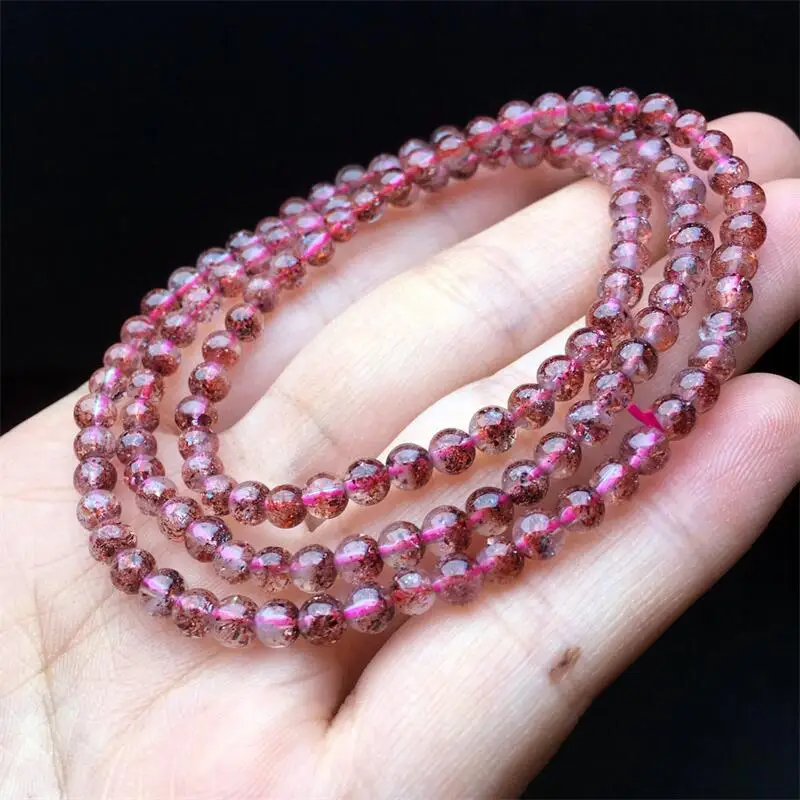 

4MM Natural Gold Strawberry Quartz Triple Circle Bracelet Handmade Fortune Energy Mineral Woman Amulet Jewelry Gift 1PCS