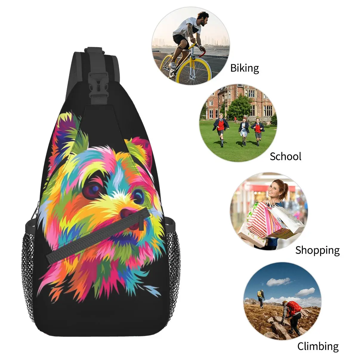 Yorkshire Terrier Yorkie Cross body Schulter tasche kleine Brusttasche Hund Tier Schulter Rucksack Tages rucksack für Reisen Wandern Radsport Pack