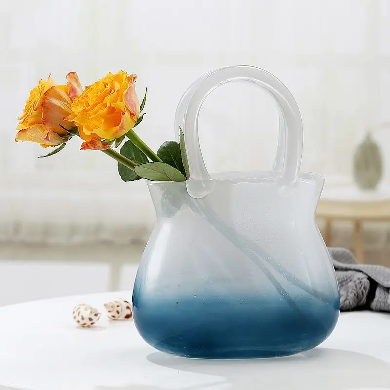 Handbag Shape Flower Vase Fish Tank Transparent Glass Hydroponic Plant Container for Home Office Decor Small Goldfish Container