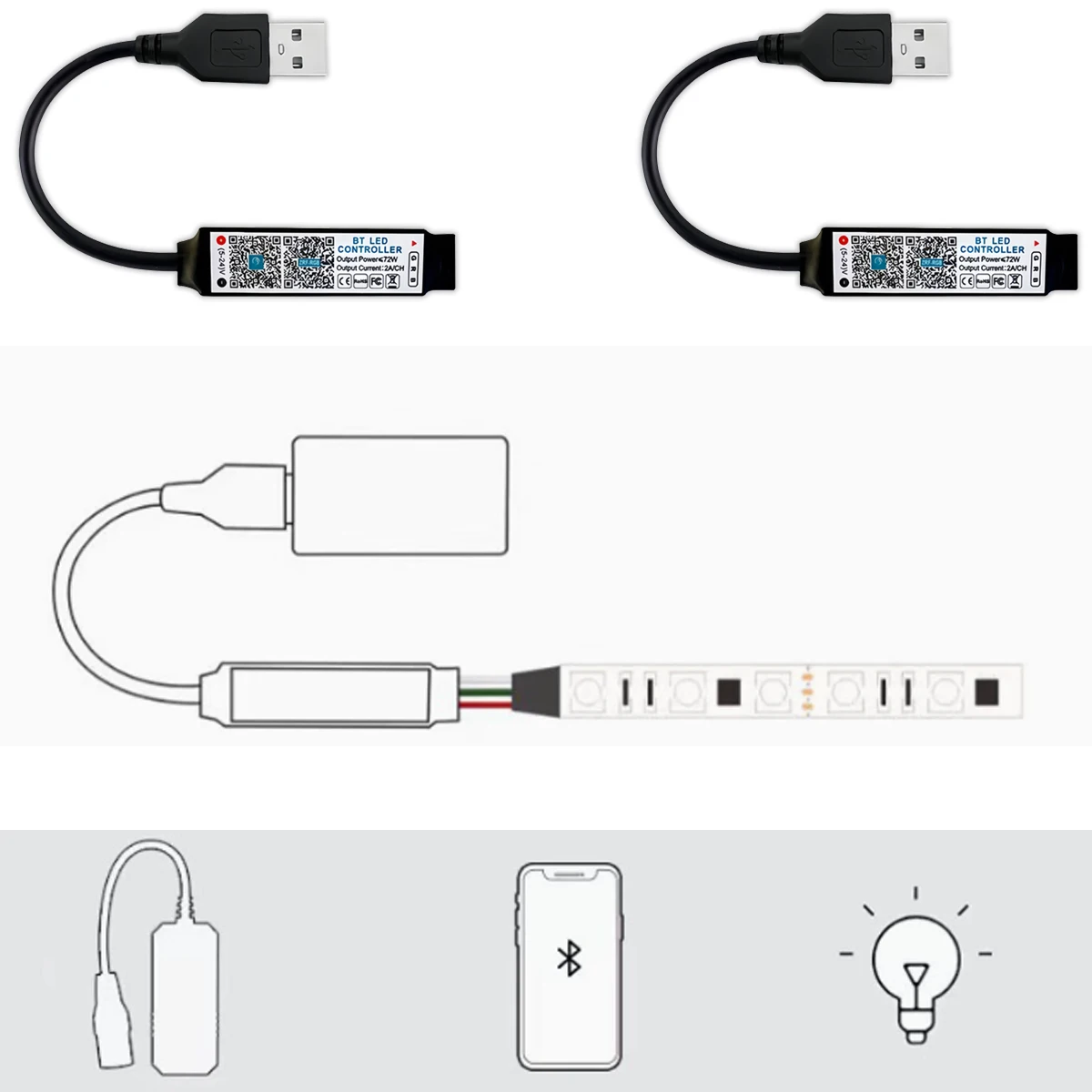 5V USB LED Strip Controller - Bluetooth Music Sync RGB Mini Controller for TV Backlighting