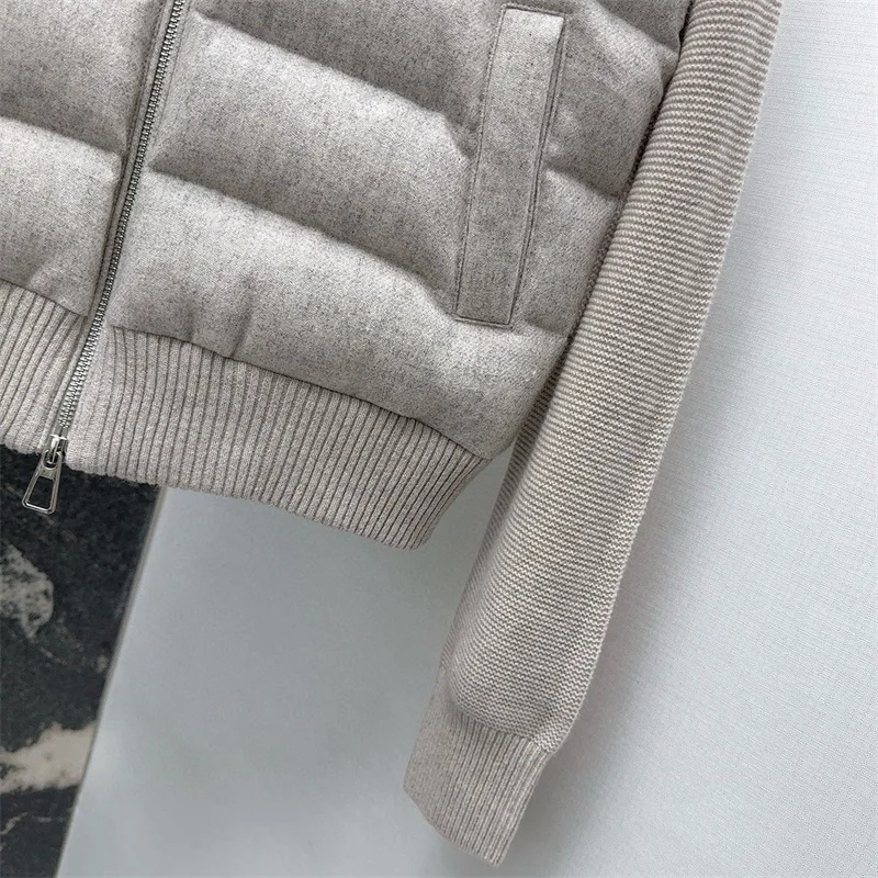 Dames donsjack 2025, winter nieuwe stretch gebreide halfhoge kraag met donsjassen witte eendendons vulling pufferjack vrouw