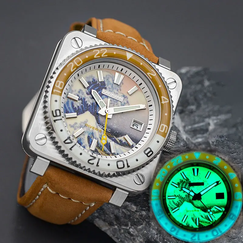 Design Ross Diving Square  Men‘s Watch With Japan NH35 NH36 Automatic Movement C3 Luminous 10ATM  Waterproof 316L Stainless