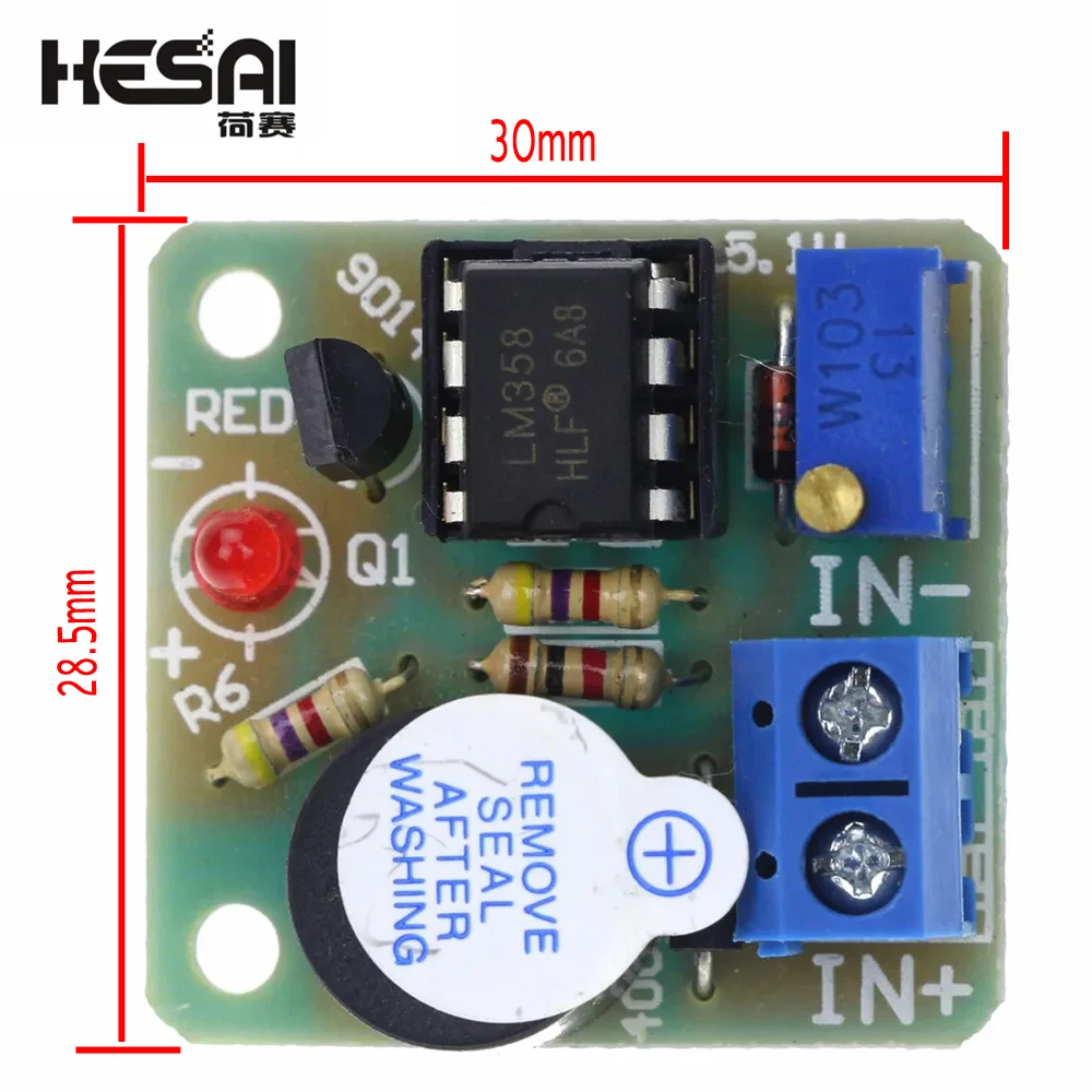 Alarma de sonido y luz de batería de 9V/12V contra la placa de protección de sobredescarga, módulo de protección de bajo voltaje/Bajo Voltaje