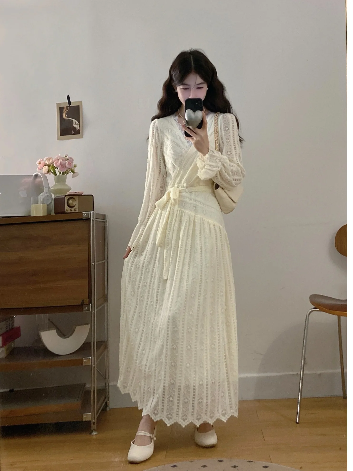 

plus Size Women's V-Ne Tie-Detail Asymmetrical Hem Chiffon Dr Slimming A-Line Long Dr Korean Sle Commute Faion