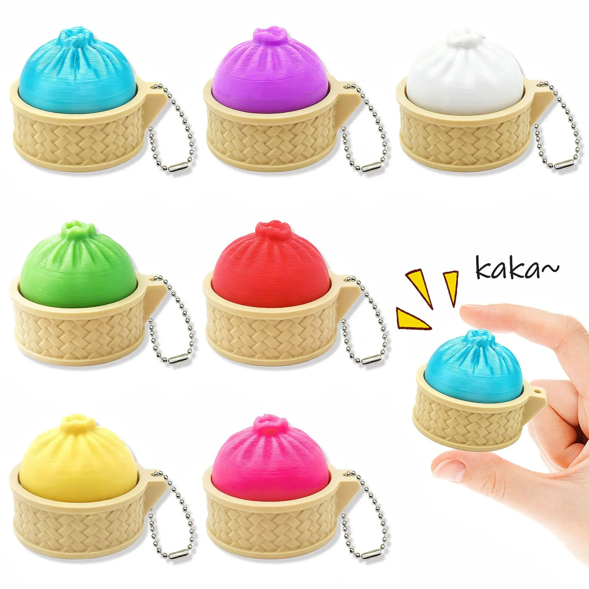 3D printed office desk stress-reducing steamed bun clicker keychain small steamed bun stress-reducing button keychain