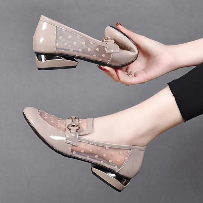 

Women's Low Top Mid-Cut Single Shoes Microfiber Square Heel Slip On Round Toe Rubber Sole Comfortable Casual Walking Flats