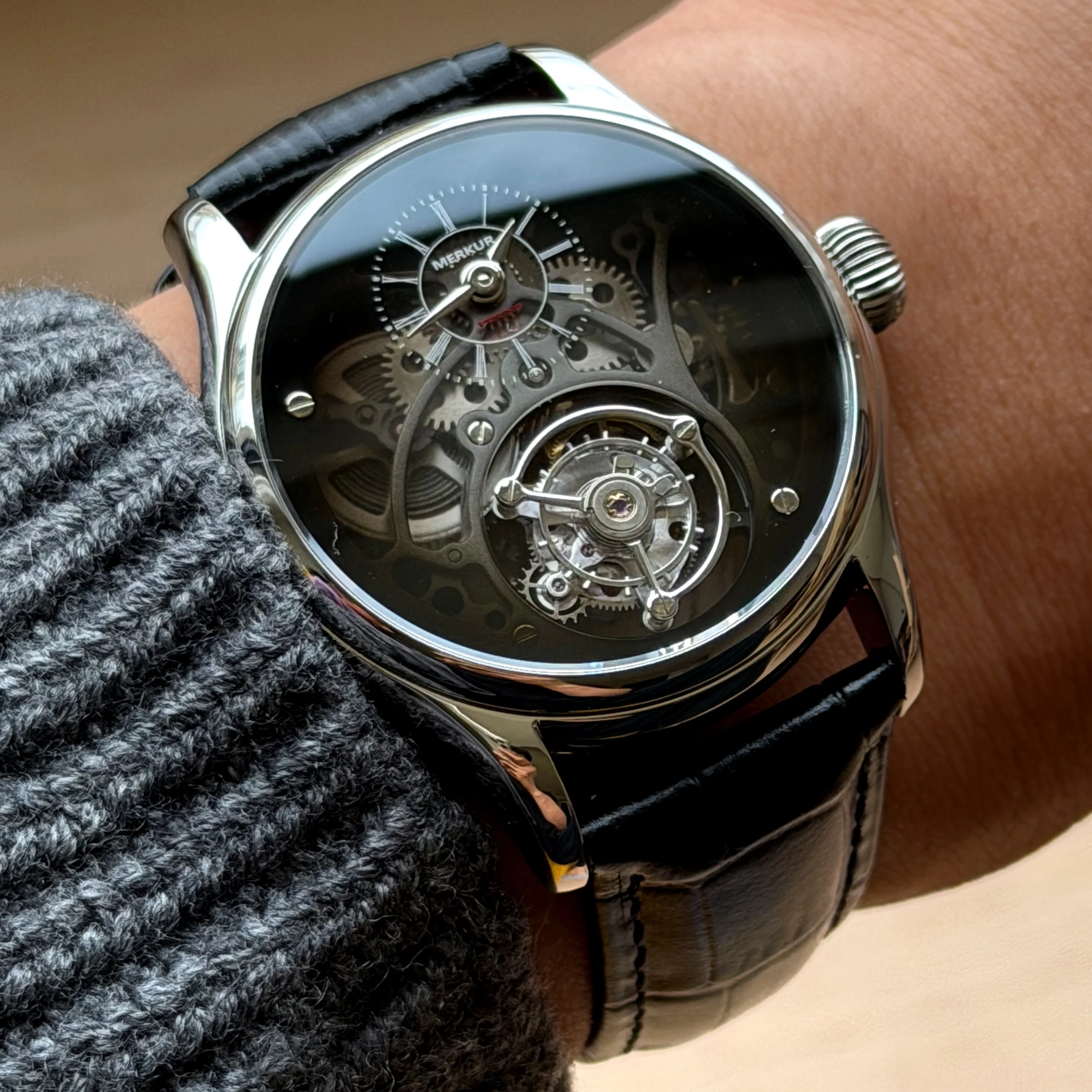 Merkur 100% Tourbillon Watch Transparency Skeleton Men's Sapphire Watch For Men Mechanical Wristwatches Reloj Hombre 42mm