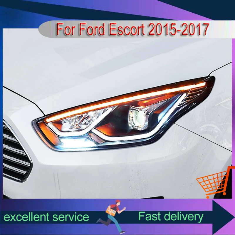 Vehicle Accessories For Ford Escort 2015-2017 Front Light DRL Head Lamp Car Turn Signal Upgrade LED Headlight Lens Auto Assembly