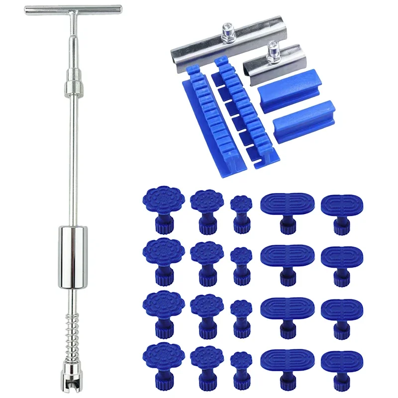 Car Paintless Dent Repair T-shape Tools Puller Removal Kit Slide Hammer Reverse Hammer Adhesive Blue Glue Tabs