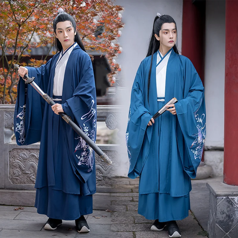 

Chinese Dress Ancient Black Korean Hanfu Dresses China Style Folk Dance Cosplay Kimono Traditional Men's Martial Arts Costumes