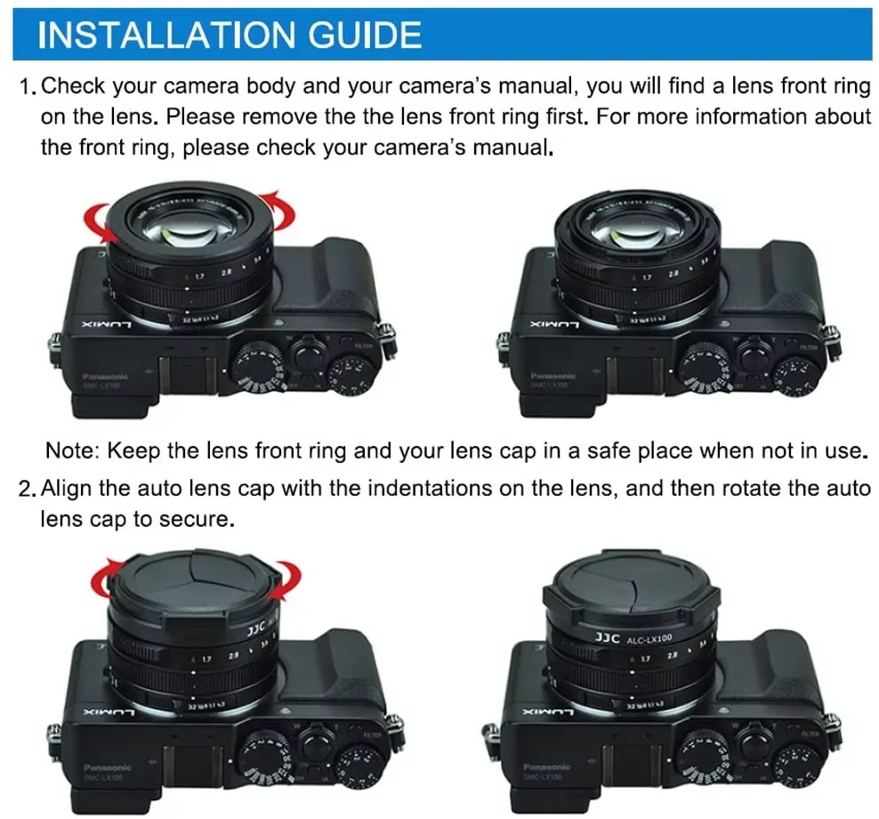 JJC DMW-LFAC1 Auto Lens Cap Cover for LEICA D-Lux8 D-LUX 7 D-LUX(Typ 109) Panasonic LUMIX DMC-LX100 DMC-LX100II DC-LX100M2