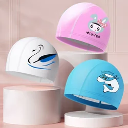 Gorros de natación para niños, gorro de natación de PU impermeable de alta elasticidad con protección para los oídos para piscina, gorros de natación bonitos de dibujos animados para niños y niñas