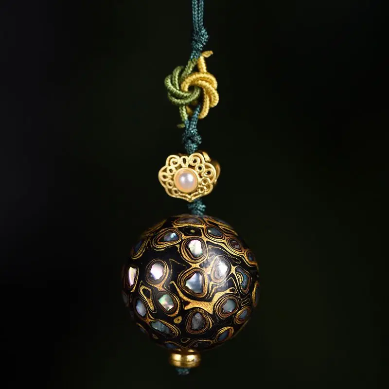 Artisanal Lacquer Beads Keychain with Red Gold Black Gold Blue Gold Accents Chinese Trendy Phone and Baby Pendant Cultural Gift