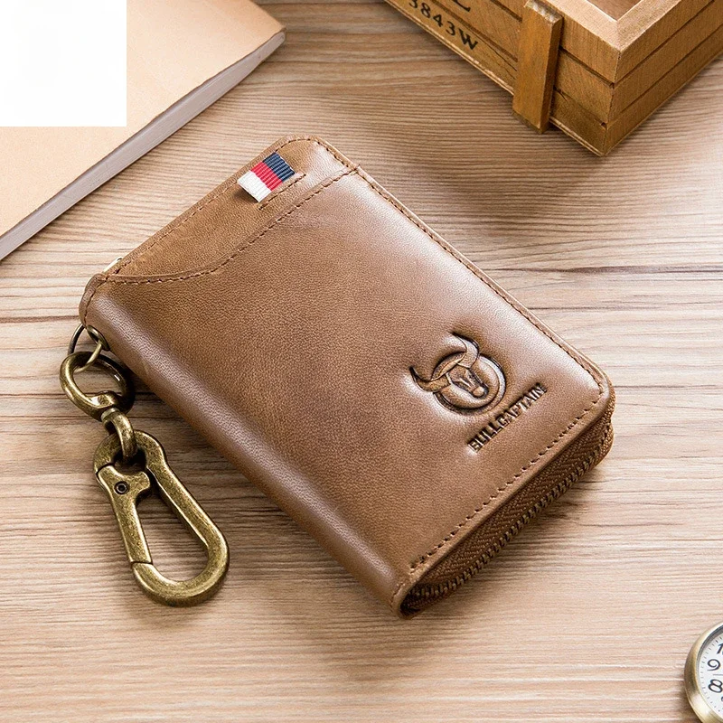 

Car Key Wallet Leather Men's Waist Hanging Door Anti-theft Brush Cowhide Key Bag 2-in-1 Change Bag With Gift Box