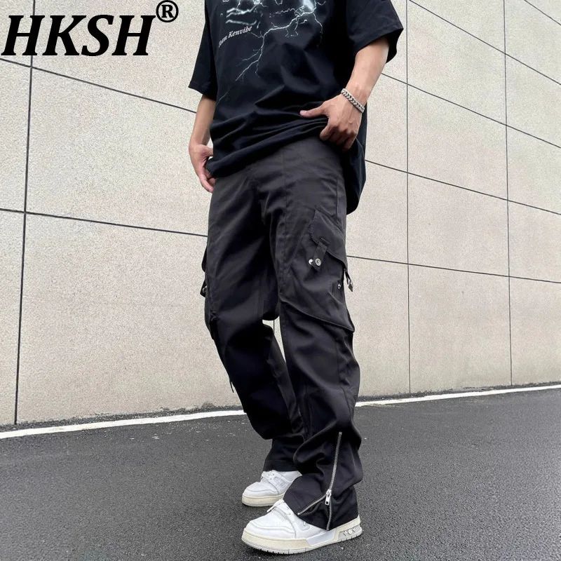 

HKSH Spring Autumn New Man Safari Style High Street Functional Zipper Cargo Pants Loose Straight Casual Multi-pocket Ins HK13468