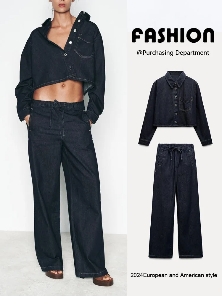 

Comfortable Long Sve Denim irt Collared Women's Faion Set Autumn 2024 New Arrival Ele Casual Office Wear
