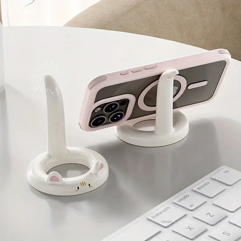 حامل هاتف على شكل قطة، زوايا عرض قابلة للتعديل، تستخدم سطح المكتب المحمول، توافق عالمي، تصميم لطيف، حل مشاهدة كسول