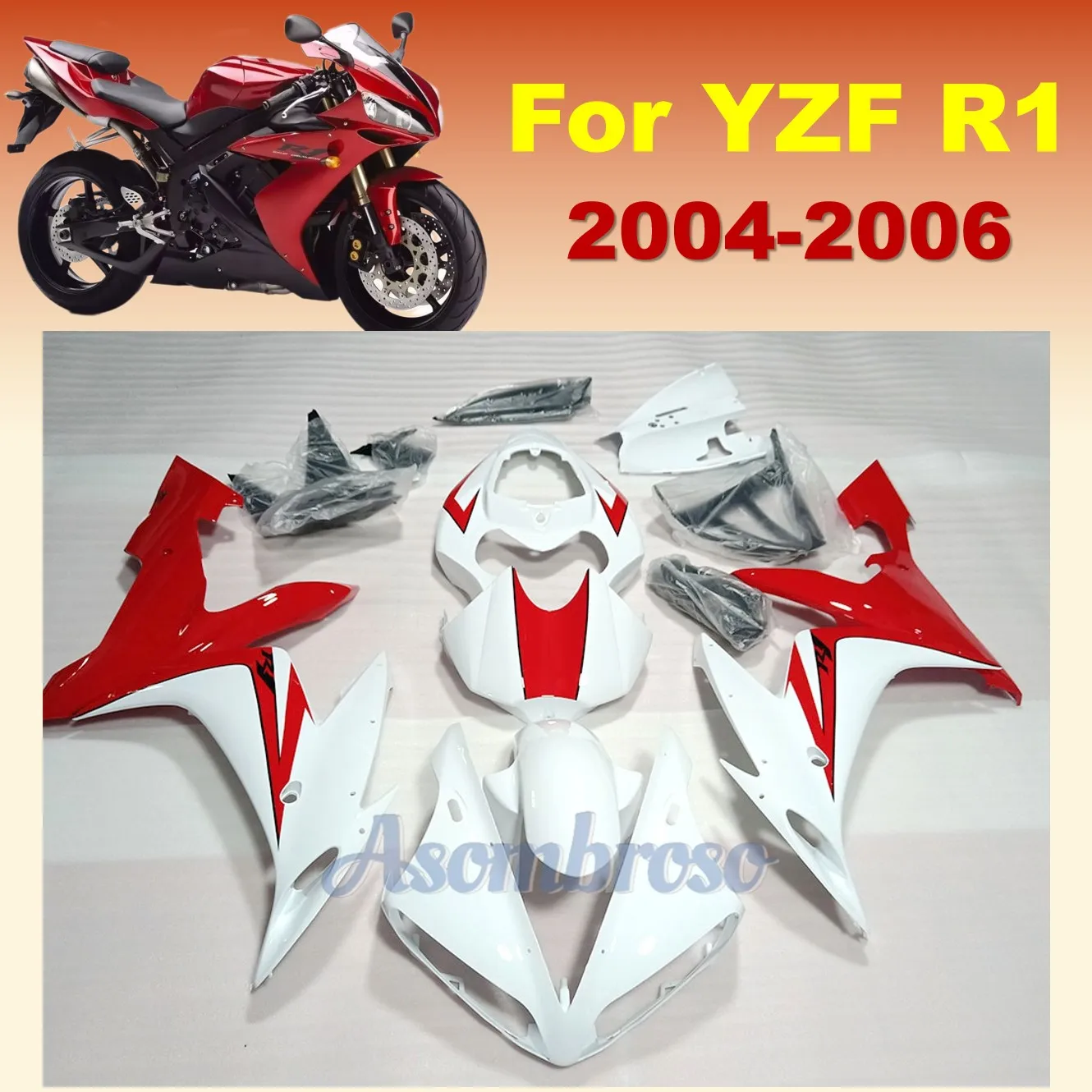 Motorcycle Fairing Kit Red White Full  Bodywork Protection for Yamaha yzf1000 YZFR1 2004 2006 2005 YZF-R1 04 05 06