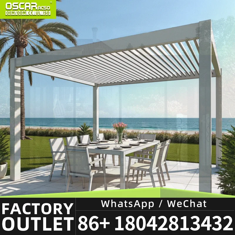 Sturdy Patio Pavilion Contemporary Premium Alloy Roof Hardtop Motorized Outdoor Waterproof Gazebo Backyard Lawn Deck Europe USA