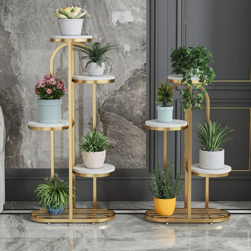 Nordic Style Light Luxury Flower Rack Simple Iron Marble Floor Type Multi-storey Plant Stand Balcony Green Flower Pot Rack