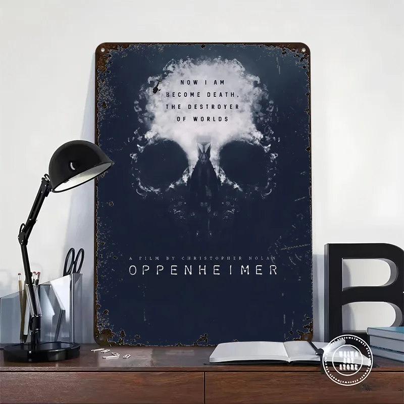 Oppenheimer Movie Skull Personalized 3D Textured Metal Poster Wall Art Vintage Tin Signs for Room Decoration Gaming Decor Luxury