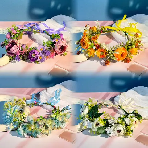 Artificial Floral Garland Romantic Wreaths Bride Garland Head Hoop Fashion Bohemian Bridal Flower Hair Accessories Headband Gift