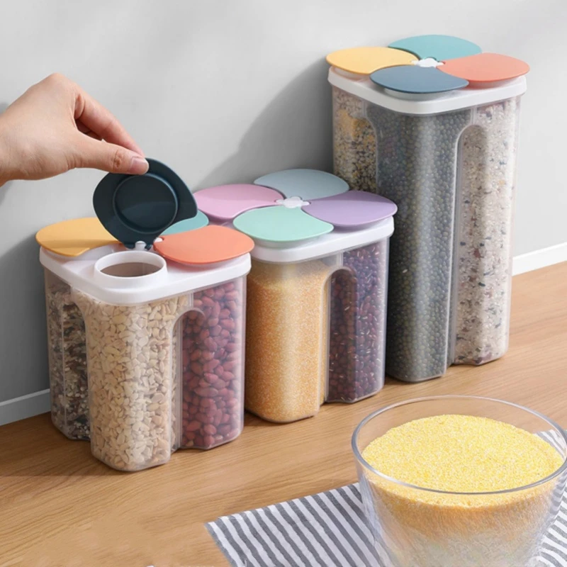 Transparent Grain Dispenser Compartment Sealed Cereal Container Moisture-proof Rice Dispenser Large Grain Tank Kitchen Organizer