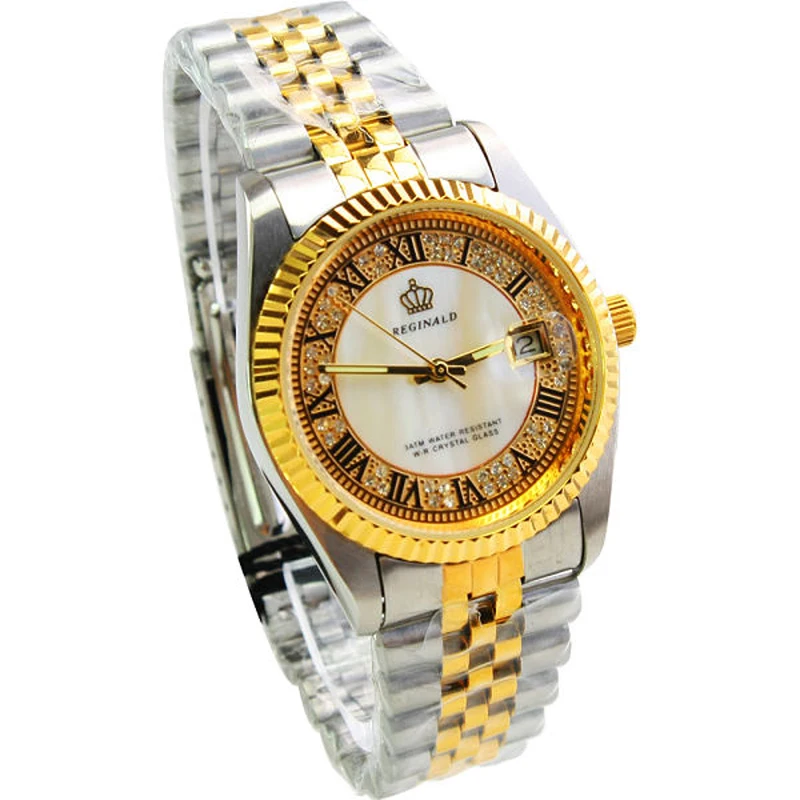 

Fashion Top Brand Reginald Brand Quality Full Stainless Steel Golden Calendar Business Mens watch