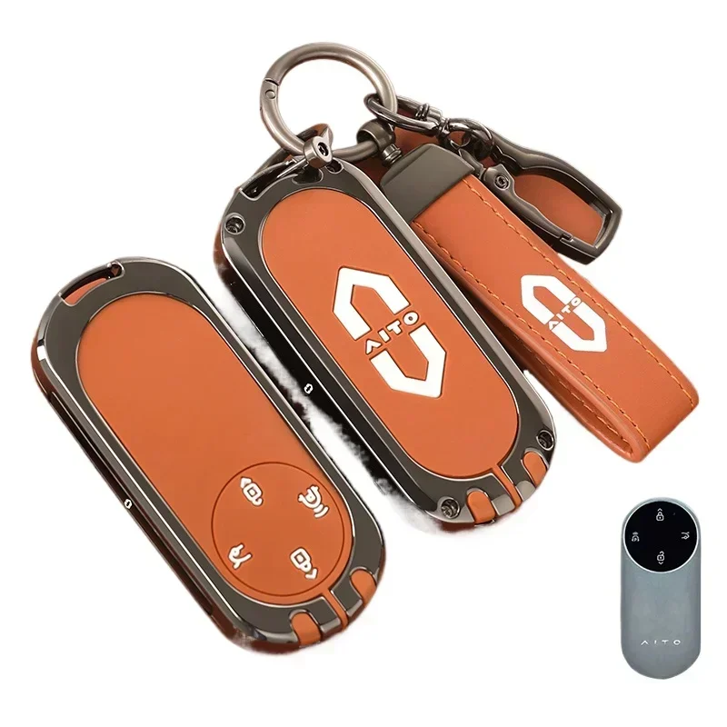 

For AITO M9 M7 M5 2024 Metal Leather Key case bag special remote control protective case