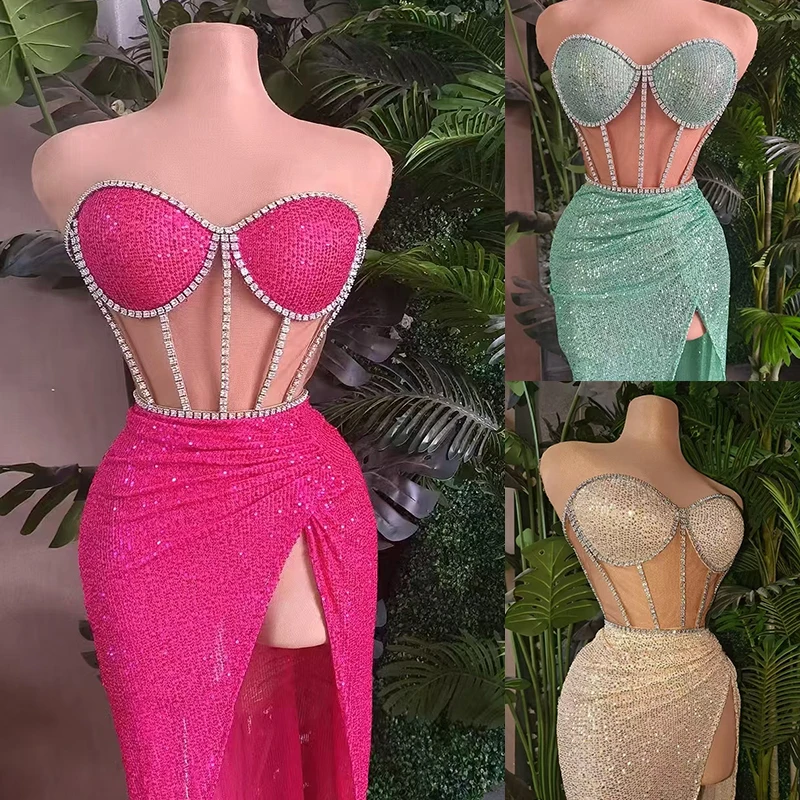 

Green Glitter Sexy Dress Women Stage Performance Costume Elegant Ball Gowns Birthday Party Outfit Dancehall Rave Outfit VDL3935