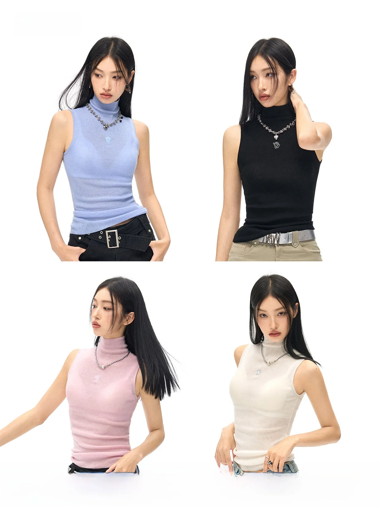 

NAWS Release Four-Color Washable Wool High-Elastic Half-High Collar Vest Sleeveless Knitted Wear for Women Commute Style