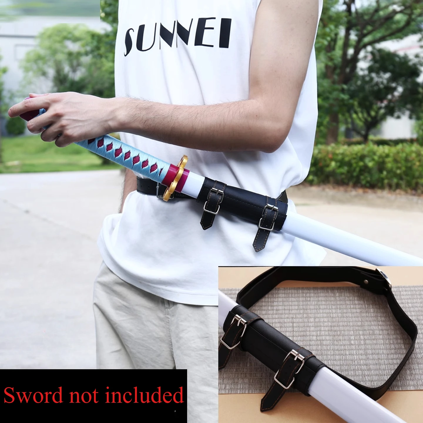 Demon Samurai Knight Slayer Anime role play Nezuko white Waist Belt PU Leather Knife holder Belt Single Sword Buckle holdingBelt