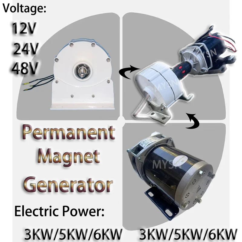 3KW 5KW 6KW 영구 자석 발전기 12V 24V 48V 고효율 자기 AC 발전기 세트 가정용 DC 구동 모터 포함