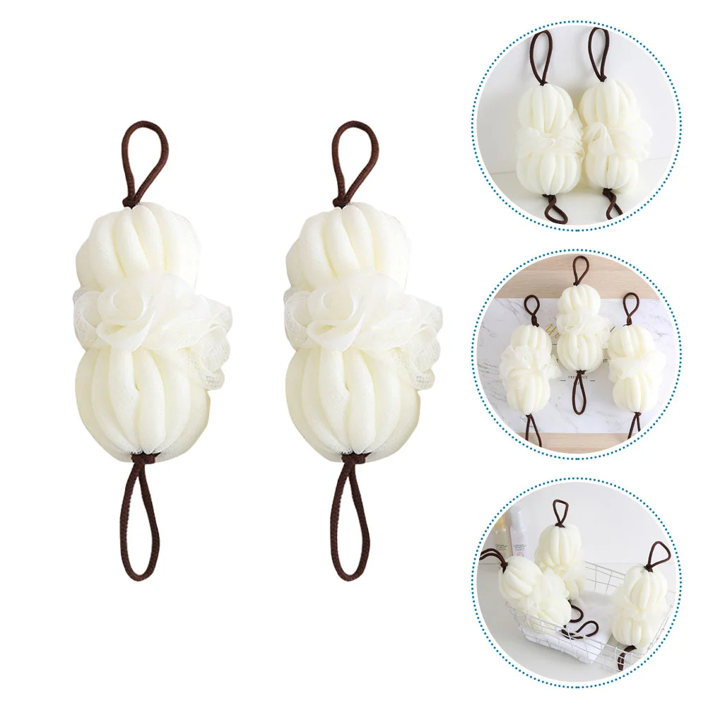 2 Pcs Sponge Aldult Bath Ball Flower Women's Shower or Loofah Soft White Bathroom Brush