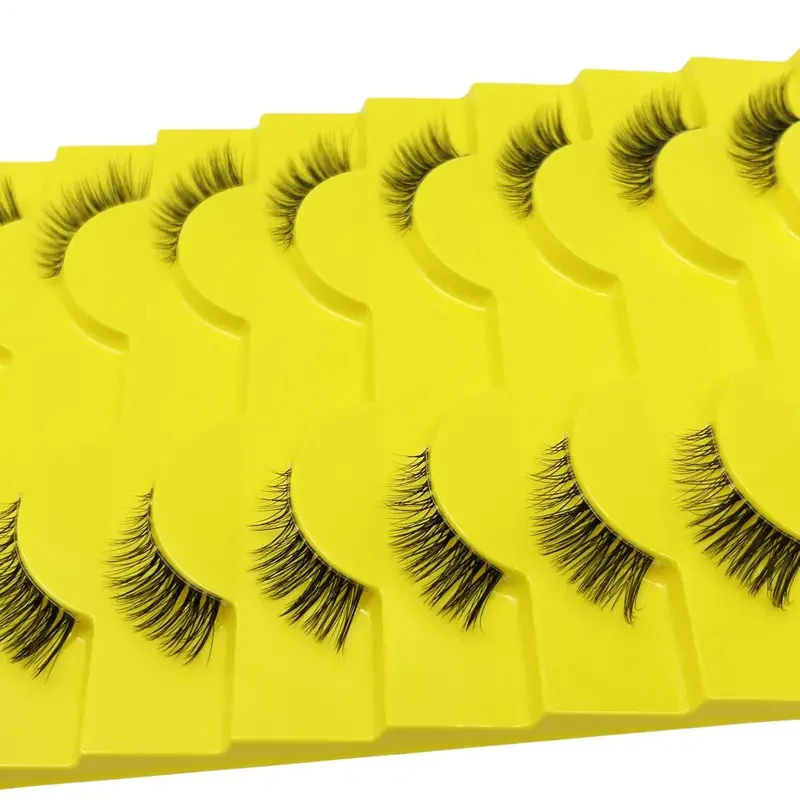 Semi-Long Eyelashes Cat-Eye Style False Eyelashes Transparent Band Lightweight Soft Strip 10 Pairs Edge Corner Enhancements