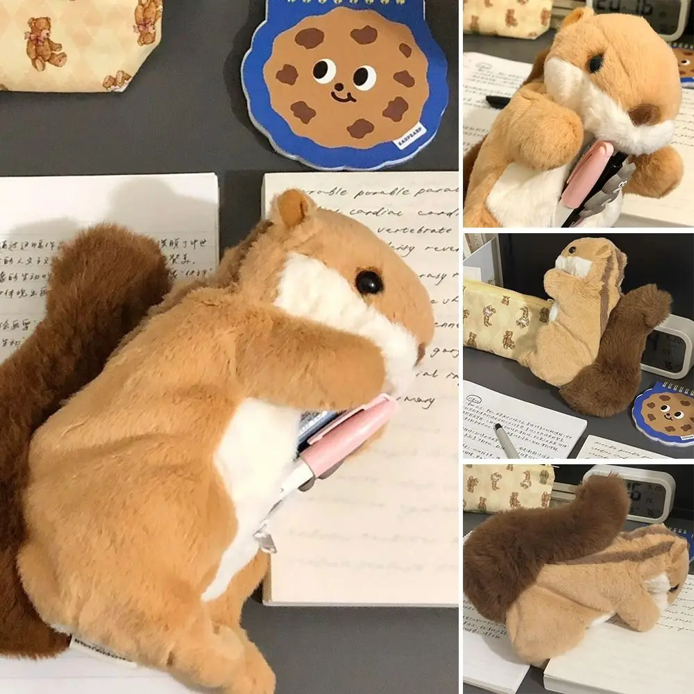Student Stationery Short-tailed Squirrel Pen Bag Large-capacity Soft Ins Pencil Case Plush Pencil Case Squirrel Plush Doll
